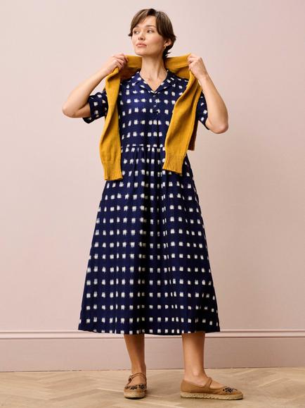 Brora Ikat Print Utility Shirt Dress, Navy