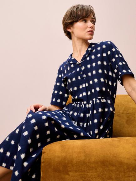 Brora Ikat Print Utility Shirt Dress - view 2, Navy