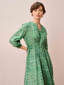 Brora V-Neck Painterly Print Midi Dress, Jade, Jade
