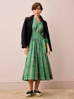 Brora V-Neck Painterly Print Midi Dress, Jade - view 2, Jade