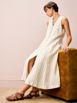 Brora Stripe Linen Pinafore Dress, Ivory/Navy, Ivory/Navy