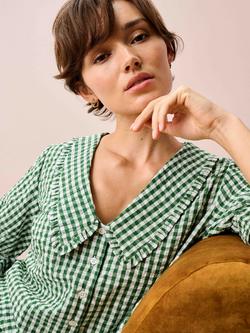 Brora Chelsea Collar Seersucker Gingham Shirt, Nettle - view 2, Nettle