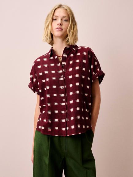 Brora Ikat Print Utility Shirt, Cranberry