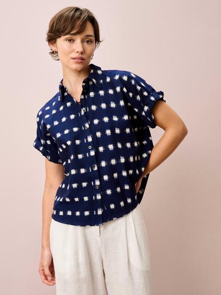 Brora Ikat Print Utility Shirt, Navy