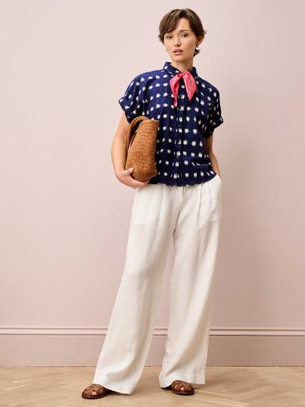 Brora Ikat Print Utility Shirt - view 2, Navy