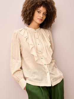 Brora Stripe Ruffle Shirt, Caramel, Caramel