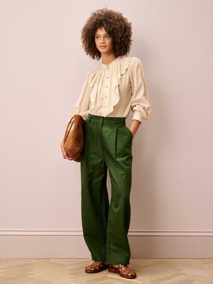 Brora Stripe Ruffle Shirt, Caramel - view 2, Caramel