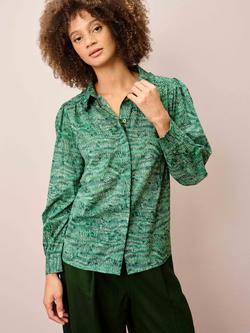 Brora Frill Collar Painterly Print Shirt, Jade, Jade