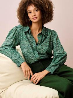 Brora Frill Collar Painterly Print Shirt, Jade - view 2, Jade