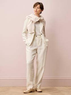 Brora Stripe Tapered Pure Linen Trousers, Ivory/Navy - view 2, Ivory/Navy