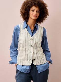 Brora Stripe Pure Linen Waistcoat, Ivory/Navy - view 2, Ivory/Navy