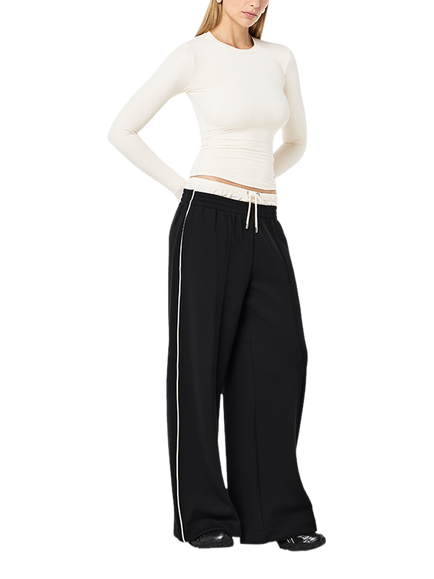 P.E Nation Triumph Relaxed Wide Leg Jersey Trousers, Black/White, Black/White