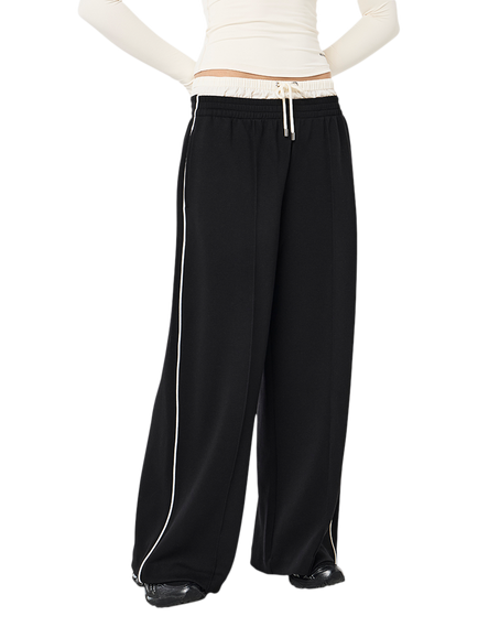 P.E Nation Triumph Relaxed Wide Leg Jersey Trousers, Black/White - view 2, Black/White