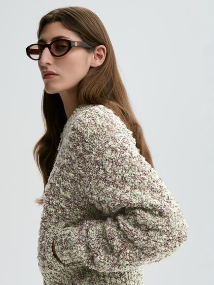 By Malene Birger Gianna Textured Wool/Cotton Tweed Cardigan, Seacrest - view 2, Seacrest