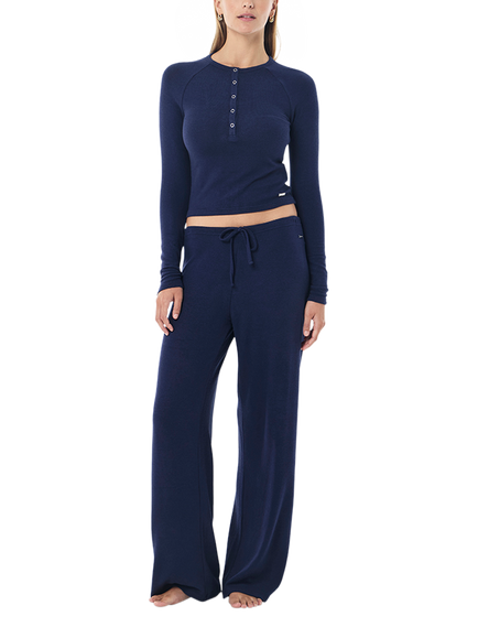 P.E Nation Haven Button Neck Slim Cropped Jersey Top, Navy, Navy