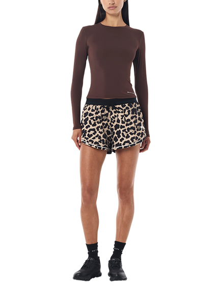 P.E Nation Linear Animal Print Stretch Fabric Active Shorts, Brown/Black - view 2, Brown/Black