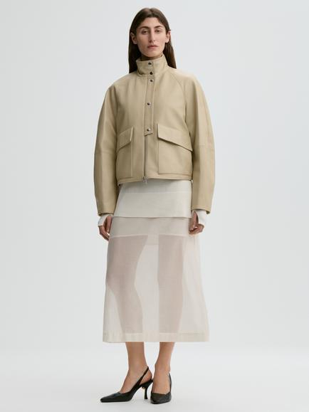By Malene Birger Suzanne Funnel Neck Leather Jacket - view 2, Old Beige