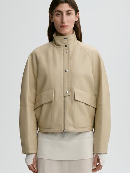 By Malene Birger Suzanne Funnel Neck Leather Jacket, Old Beige