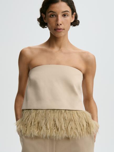 By Malene Birger Melva Sleeveless Feather Fringed Top, Old Beige, Old Beige