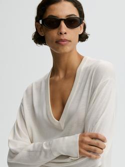 By Malene Birger Derya V-Neck Jumper, White - view 2, White