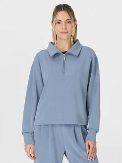 Sweaty Betty Sand Wash Half Zip Crop Sweatshirt, Luxe Blue, Luxe Blue