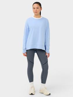 Sweaty Betty After Class Longline Piped Sweatshirt containing TENCEL™ Modal, Glacier Blue/Lily White - view 2, Glacier Blue/Lily White