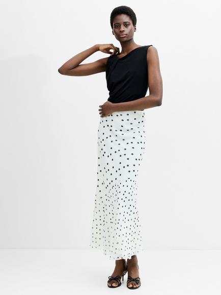 French Connection Emina Chiffon Polka Dot Skirt, Porcelain/Black, Porcelain/Black