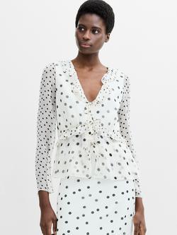 French Connection Valeria Emina Chiffon Polka Dot Top, Porcelain/Black, Porcelain/Black