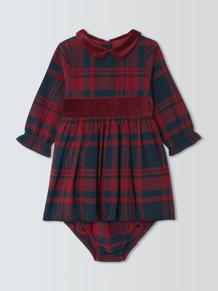 John Lewis Heirloom Collection Baby Tartan Dress & Bloomers Set, Red Check, Red Check