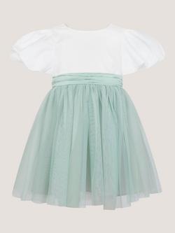 Monsoon Baby Puff Sleeve Sateen Tulle Party Dress, Sage, Sage