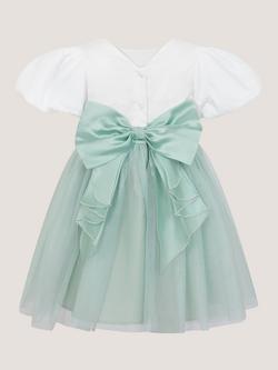 Monsoon Baby Puff Sleeve Sateen Tulle Party Dress, Sage - view 2, Sage