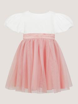 Monsoon Baby Puff Sleeve Sateen Tulle Party Dress, Pink, Pink