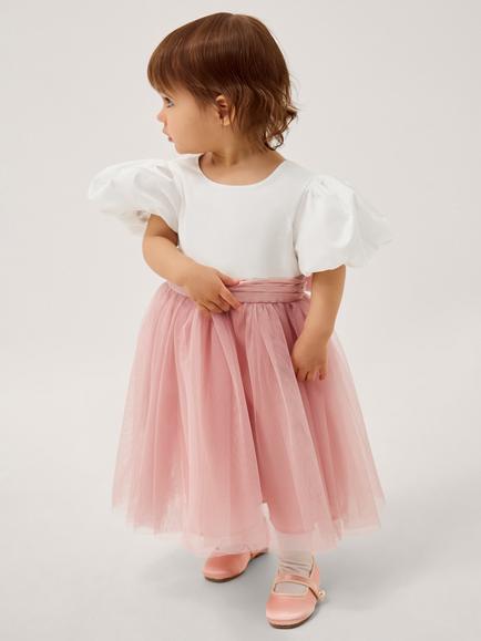Monsoon Baby Puff Sleeve Sateen Tulle Party Dress, Pink, Pink