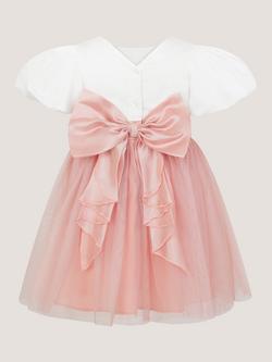 Monsoon Baby Puff Sleeve Sateen Tulle Party Dress, Pink - view 2, Pink