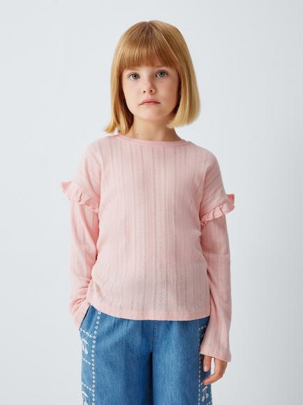 John Lewis Kids' Frill Shoulders Long Sleeve Top, Pack of 3, Multi - view 2, Multi