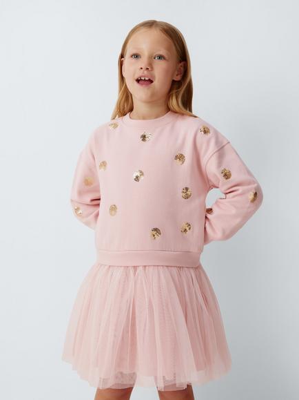 John Lewis Kids' 2-in-1 Sequin Tulle Sweater Dress, Pink, Pink
