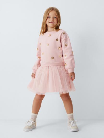 John Lewis Kids' 2-in-1 Sequin Tulle Sweater Dress, Pink - view 2, Pink