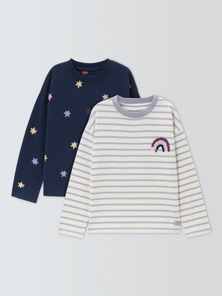 John Lewis Kids' Icon Stars and Stripes Long Sleeve T-Shirt, Pack of 2, Multi, Multi