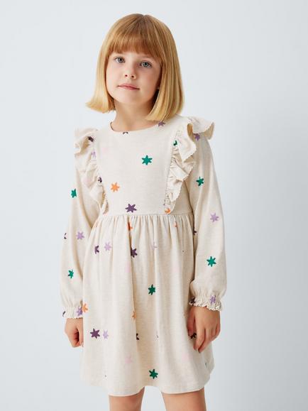 John Lewis Kids' Star Frill Jersey Dress, Multi, Multi
