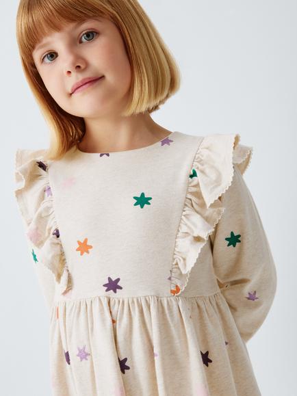 John Lewis Kids' Star Frill Jersey Dress, Multi - view 2, Multi