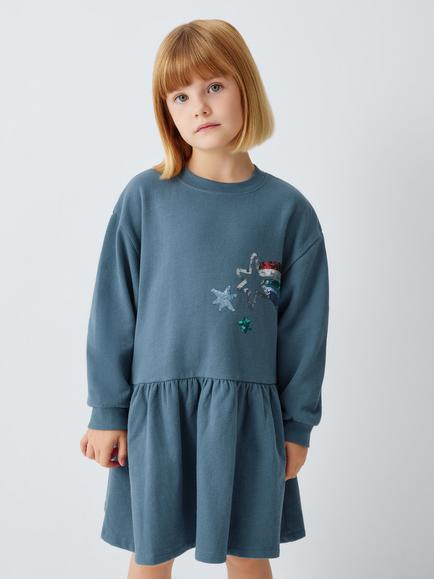 John Lewis Kids' Star Sequinned Sweat Dress, Blue, Blue