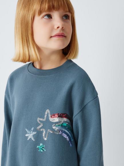 John Lewis Kids' Star Sequinned Sweat Dress, Blue - view 2, Blue