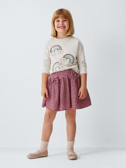 John Lewis Kids' Sequinned Rainbow Long Sleeve Top, Multi - view 2, Multi