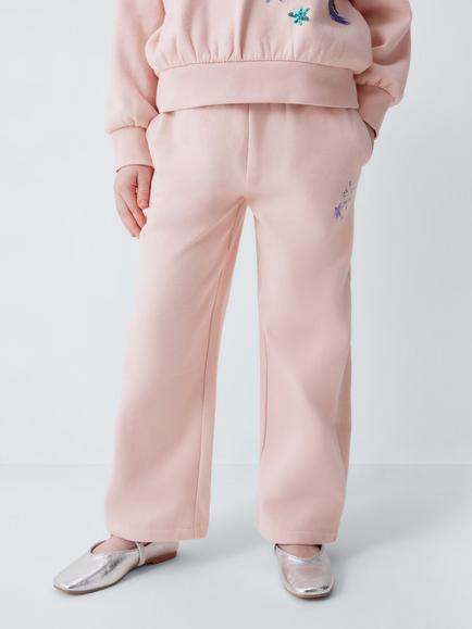 John Lewis Kids' Embroidered Star Wide Leg Joggers, Pink, Pink