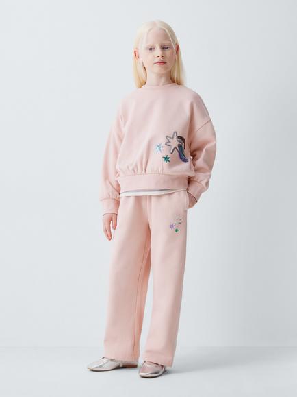 John Lewis Kids' Embroidered Star Wide Leg Joggers, Pink - view 2, Pink