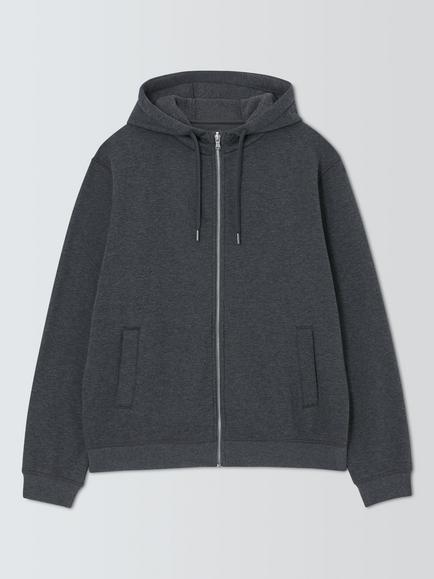 John Lewis Fleece Lounge Zip Hoodie Top, Grey Charcoal, Grey Charcoal