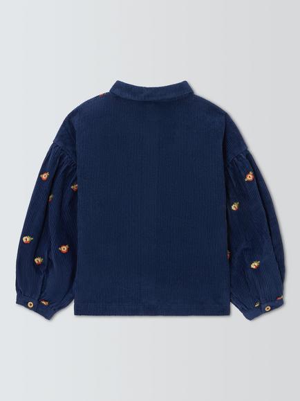 John Lewis Kids' Embroidered Flowers Corduroy Shirt, Navy - view 2, Navy