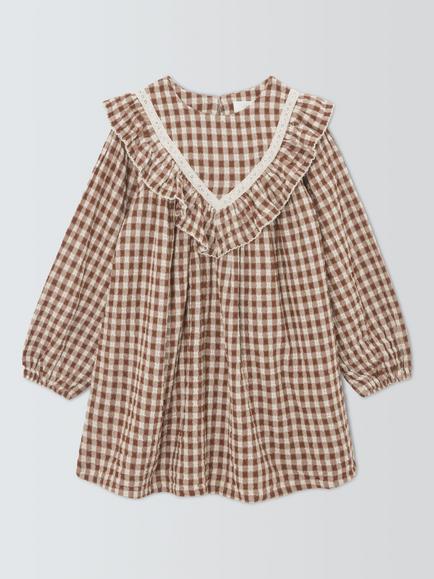 John Lewis Kids' Check Smock Dress, Multi, Multi