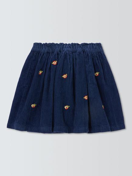John Lewis Kids' Corduroy Embroidered Flowers Skirt, Navy - view 2, Navy