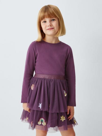 John Lewis Kids' Tulle Party Dress, Plum, Plum